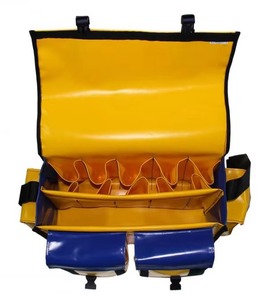 Yellow And Blue Multi-Pocket Tool Bag With Adjustable Straps And Organizer Pockets For Workshop Use - Product Image 4