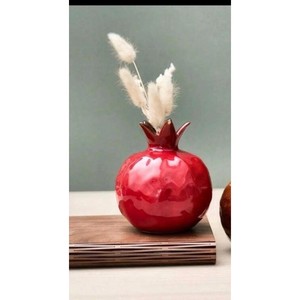 Assured Quality <b>Ceramic</b> Pomegranate <b>Vase</b> Glazed Red Modern Tabletop Decor 4-8 Inches - Product Image 1