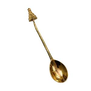 Cuillère à dessert et à thé en laiton doré avec poignée à motif en relief pour la cuisine, la maison et les hôtels, cuillères de table - Product Image 4