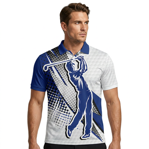 Polo de Manga Corta para Hombre, Estampado Azul y Blanco, Impresión Digital, Transpirable, Estilo Golf - Product Image 2