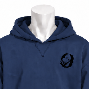 <b>Navy</b> Blue Embroidered Border Hoodie Oversized Pullover Sweatshirt Geometric Hem Cuffs Kangaroo Pocket Casual Streetwear <b>Top</b> - Product Image 3