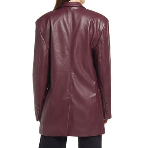Blazer de Algodón Tejido con Doble Botonadura en Cuero Sintético Borgoña, Superventas, para Mujer, con Botones, Manga Larga, Informal, Transpirable - Product Image 2
