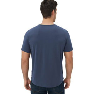 เสื้อยืดคอกลมแขนสั้นผู้ชาย สีน้ำเงิน ผ้าฝ้าย ทรงเข้ารูป สไตล์ลำลอง สีพื้น ผ้าเจอร์ซีย์ถัก - Product Image 2