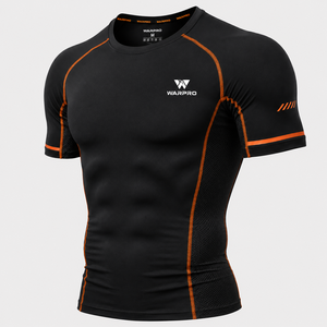 Warpro Men's <b>Compression</b> Rash Guard Short Sleeve Black Orange Quick Dry Spandex Polyester Workout <b>Shirt</b> Adult Size M - Product Image 1