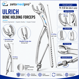 Pinces à os ULRICH à mâchoires dentelées pivotantes à double pointe 9,5 pouces, ensemble d'instruments ZETOMEDPRO, instruments chirurgicaux orthopédiques CE - Product Image 5