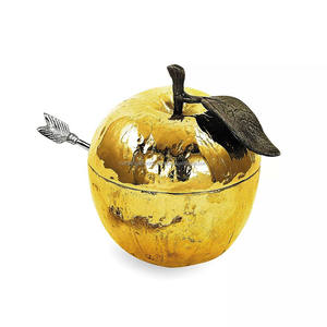 Pot et cuillère à miel amovible en métal argenté en forme de pomme, Pot et cuillère Judaica Rosh Hashanah bols à fruits décoratifs cadeaux - Product Image 6
