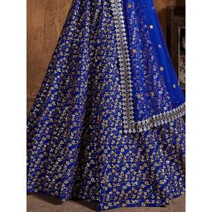 Elegante Lehenga Choli de Seda con Lentejuelas Azules para Bodas, Talla Grande - Product Image 2