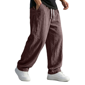 Pantalon Harem en Lin pour Homme, Taille Élastique avec Cordon de Serrage, Coupe Ample Décontractée, Poches Latérales, Respirant et Léger, Idéal pour l'Été - Product Image 2