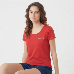 Camiseta de Manga Corta con Cuello Redondo para Mujer, Color Rojo, 100% Algodón, Estilo Casual, Transpirable, para Primavera/Verano, Marca Hawk Eye - Product Image 1