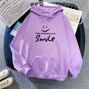 Sweat-shirt à capuche bleu clair pour femme avec imprimé sourire, décontracté, à manches longues, pour l'automne - Product Image 4