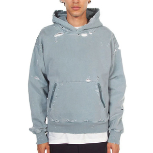 เสื้อฮู้ดดี้สีน้ำเงินไล่เฉดแบบฟอกสี ทรงโอเวอร์ไซส์ ผ้าฟลีซคอตตอน มีฮู้ด สไตล์สตรีทแวร์เรียบง่าย รับสกรีนโลโก้ - Product Image 1