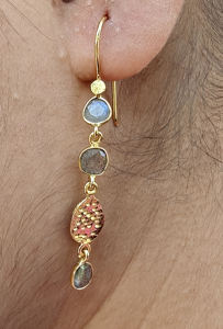 High quality natural labradorite bezel setting drop <b>dangle</b> <b>earring</b> 18k <b>gold</b> plated wholesale fashion jewelry hook style <b>earrings</b> - Product Image 5