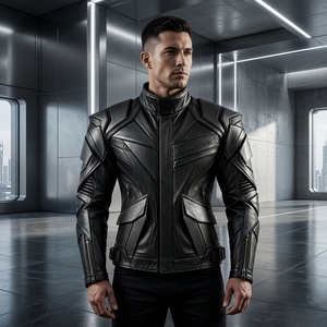 Veste en cuir noir pour homme, col montant, style motard, veste de motard personnalisée, fabricant en gros - Product Image 4