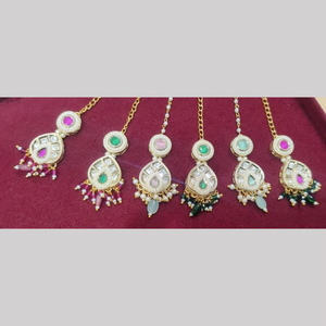 Classic Gold Plated Maangtikka with <b>Crystal</b> Stone and Pearls Engagement Gift Fashion Jewelry <b>Set</b> - Product Image 1
