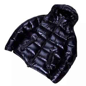 Men's black hooded puffer Windproof down filled jacket Casual winter coat Regular fit Zipper closure - Product Image 6