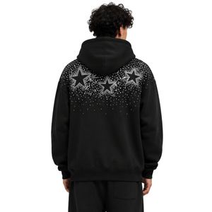 Sweat à capuche oversize noir en polaire pour homme, motif étoile en strass et cristaux, pull épais, streetwear, personnalisable OEM - Product Image 2