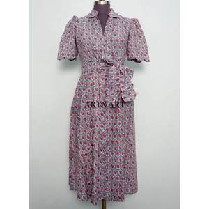 Robe d'été décontractée bohème sexy et élégante pour femme, longueur cheville, 100 % coton, col en V, imprimé floral, haute qualité, style doux – Grande Vente - Product Image 1