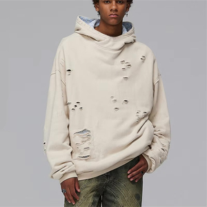 Sudadera con capucha con cremallera y letras bordadas, 100% algodón, forro polar de punto, manga larga, efecto vintage lavado, oversize, para invierno - Product Image 2