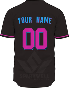 Camiseta de Béisbol Personalizada Unisex Negra de Manga Corta con Tirantes en T, Botones al Frente, Impresión de Nombre y Número del Equipo, Transpirable y que Absorbe la Humedad - Product Image 4