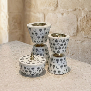 Quemador de incienso de mármol artesanal con estampado de luna y árbol árabe, soporte para incienso con tapa, piedra premium para decoración de hogares modernos - Product Image 6