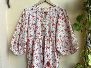 Vestido maxi de algodón floral bohemio estampado a mano con bordado y borlas estilo casual moda sostenible - Product Image 4