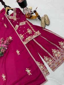 Nouveau haut décontracté Sharara Dupatta avec broderie florale en dentelle pour les fêtes et les tenues indiennes pakistanaises - Product Image 4