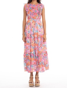 Floral Print Chiffon Maxi <b>Dress</b> V-neck Anti-Wrinkle A-Line 100% Cotton Loose Fit Ankle-Length American Summer Women's <b>Dress</b> - Product Image 4