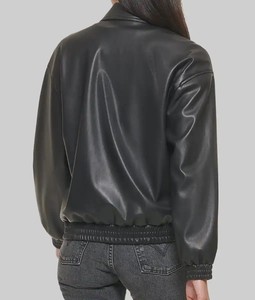 Chaqueta Bomber Extra Grande de Cuero Sintético para Mujer, Chaqueta Casual con Cierre y Bolsillos con Solapa para Otoño e Invierno - Product Image 2