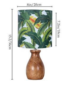 Tropical <b>Leaf</b> Print Coastal Design Wooden Base Tabletop Lamp Decorative <b>Lighting</b> for Housewarming Living Room Bedroom - Product Image 1