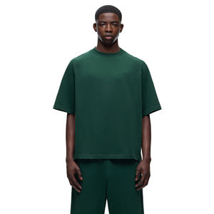 T-shirt homme vert foncé, design uni, manches courtes, coton respirant, logo personnalisé, vêtements décontractés, vente en gros, coupe estivale - Product Image 1