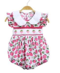 <b>Strawberry</b> <b>Print</b> Smocked <b>Dress</b> for Baby Girls, Peter Pan Collar Ruffle Sleeve Cotton Kids <b>Dress</b> - Product Image 2