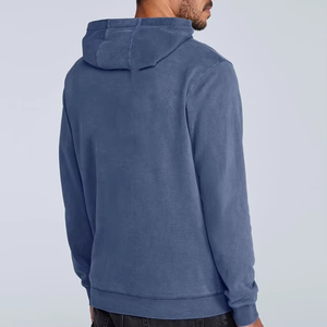 Sweat-shirt à capuche en molleton pour homme, coupe classique, couleur unie, avec poche, décontracté, pour l'automne, bleu, en coton tricoté - Product Image 6