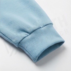 Men's Light <b>Blue</b> Hooded Tracksuit Full Zip Casual Sportswear Solid Color Cotton Sweatshirt and Pants Set Autumn Wear - Product Image 6