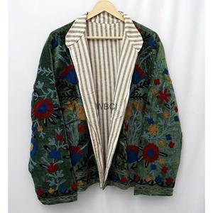 Veste à col pour femme en velours brodé de fleurs, manches longues, broderie à la main, doublure en coton, style Prairie Chic, automne - Product Image 1