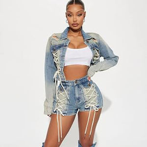 Conjunto de Shorts de Mezclilla Vintage Ecológicos de Verano para Mujer, Camiseta de Manga Corta a la Moda, Conjunto Casual de Dos Piezas con Shorts Holgados - Product Image 6