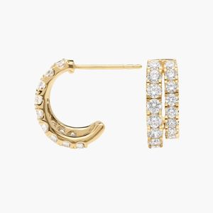 Pendientes de Aro en Forma de J con 2 Filas de Diamantes Cultivados en Laboratorio de Corte Redondo de 1.5 CTW en Oro Amarillo - Product Image 3