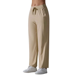 <b>Women</b> High Waist Wide Leg Pants Solid Color Drawstring Casual Loose Fit Full Length Quick Dry Spandex Polyester Trousers - Product Image 5