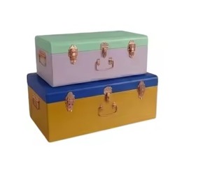 Coffret de rangement de luxe en velours bicolore bleu marine et menthe sauge, avec boîte à souvenirs décorative en métal et finition or rose - Product Image 3