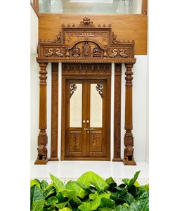 Porte d'entrée principale double en bois massif, artisanale de luxe, avec sculptures florales ornementales, de qualité supérieure - Product Image 1