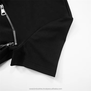 Camiseta corta con estampado de logotipo personalizado para mujer, camiseta informal de verano con cremallera y bolsillos en el pecho, ropa de calle a la moda. - Product Image 6