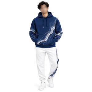 Men's Hooded <b>Sweatshirt</b> <b>Navy</b> Blue Abstract Print Breathable Regular Fit Casual Style Hoodie For Men's - Product Image 4