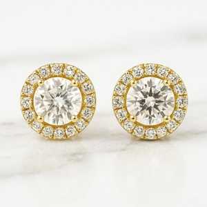 Boucles d'oreilles clous en or massif 10k 14k 18k avec diamant rond de laboratoire certifié IGI 1,6 carat, style halo, couleur VVS, bijoux fins pour femmes - Product Image 1