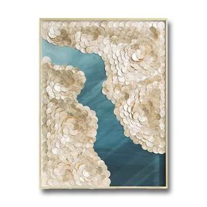 Panneau mural de luxe artisanal en nacre bleue et or, vente en gros directe usine, pour salon de villa contemporaine - Product Image 1
