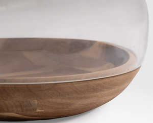 LMB Round Wooden <b>Cake</b> <b>Stand</b> Glass <b>Dome</b> Cover Handmade Dessert Display Platter From Uttar Pradesh for Wedding Party Table Decor - Product Image 3