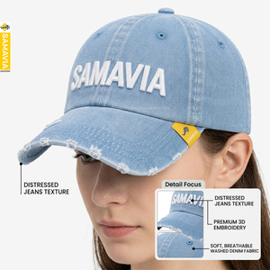 Gorra de Béisbol Casual de Mezclilla Desgastada Samavia, Gorra de 7 Paneles Personalizada para Béisbol y Sóftbol, Venta al Por Mayor - Product Image 5