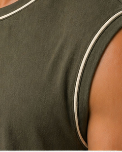 Camiseta sin Mangas para Hombre, Color Verde Oliva, Algodón Premium, para Gimnasio, Fitness, Casual, Verano, Ligera y Transpirable - Product Image 4