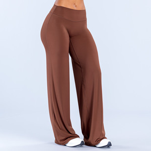 High Waist Seamless Full Length <b>Flared</b> Leg Yoga <b>Leggings</b> Solid Brown Women's Pants - Product Image 3