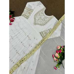 Attraente GEORGETTE ricamo sequenza abito <span class=keywords><strong>da</strong></span> <span class=keywords><strong>lavoro</strong></span> con DUPATTA bianco - Product Image 3