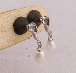 Boucles d'oreilles pendantes en perles d'eau douce, argent sterling 925, bijoux de mariage vintage, perle blanche naturelle - Product Image 6