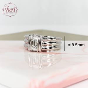 [Sheri Jewels] Anillo Sencillo Baguette de Oro Blanco Sólido de 18K con Diamante Natural para Mujer/Hombre - Product Image 2